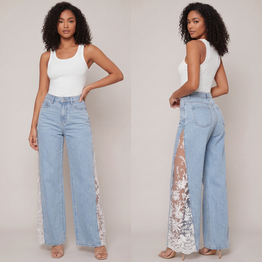 PetalFlare™ Floral Lace Wide-Leg Jeans
